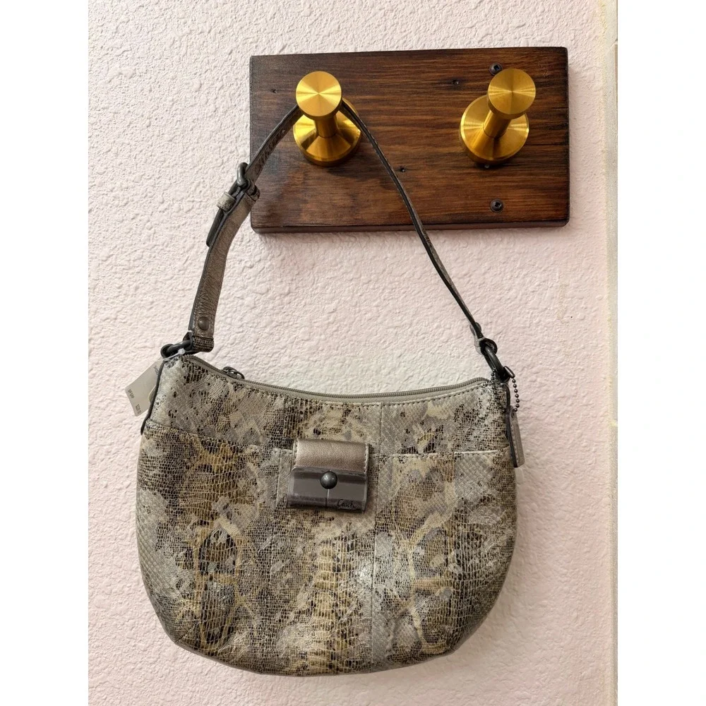 Coach Womens Shoulder Bag Small Gold Leather Python Kristin Embossed Pouch 44257